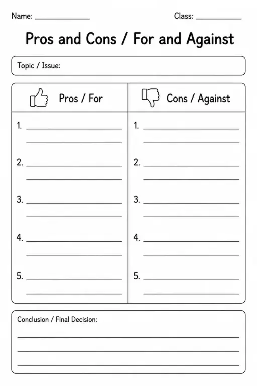 Pros and Cons / For and Against