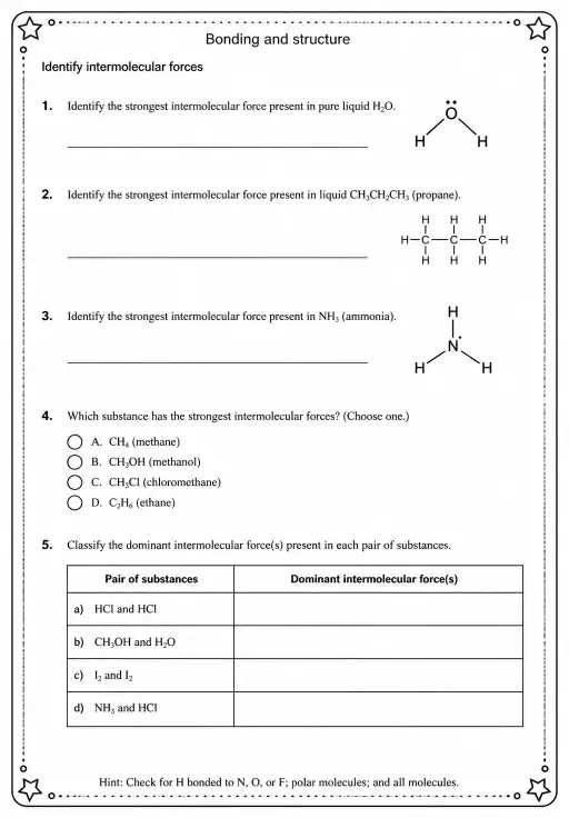 Identify intermolecular forces
