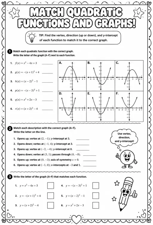 Match quadratic functions and graphs