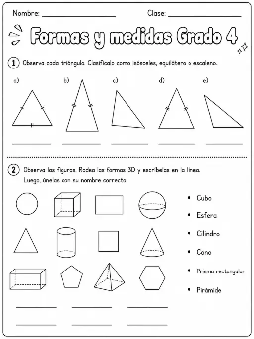 4.º grado - medidas de longitud, masa y capacidad - Paquete de fichas