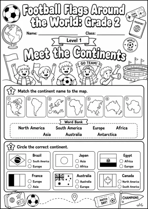 Football Flags Around the World Worksheet Pack