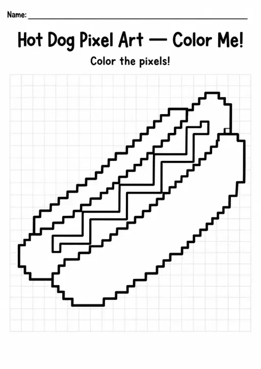 Hot Dog Pixel Art Coloring Page