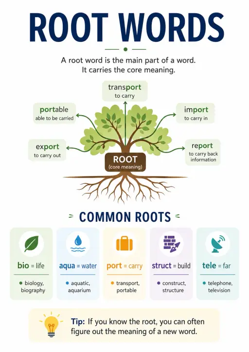 Root words Vocabulary Infographic