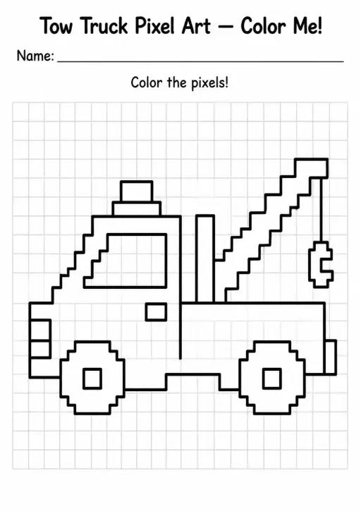 Tow Truck Pixel Art Coloring Page