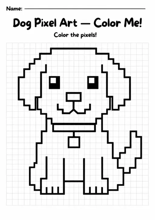 Dog Pixel Art Coloring Page