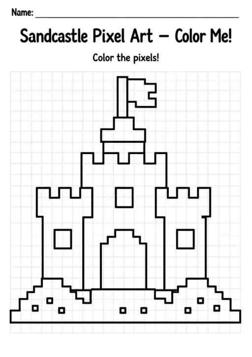 Sandcastle Pixel Art Coloring Page