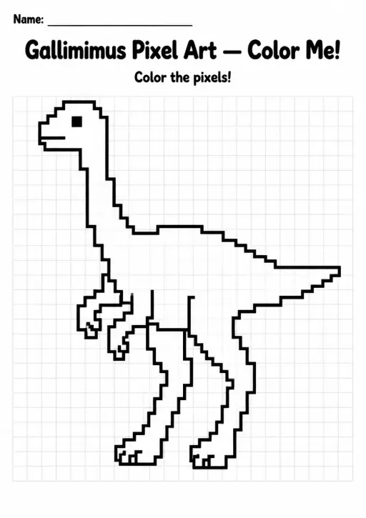 Gallimimus Pixel Art Coloring Page