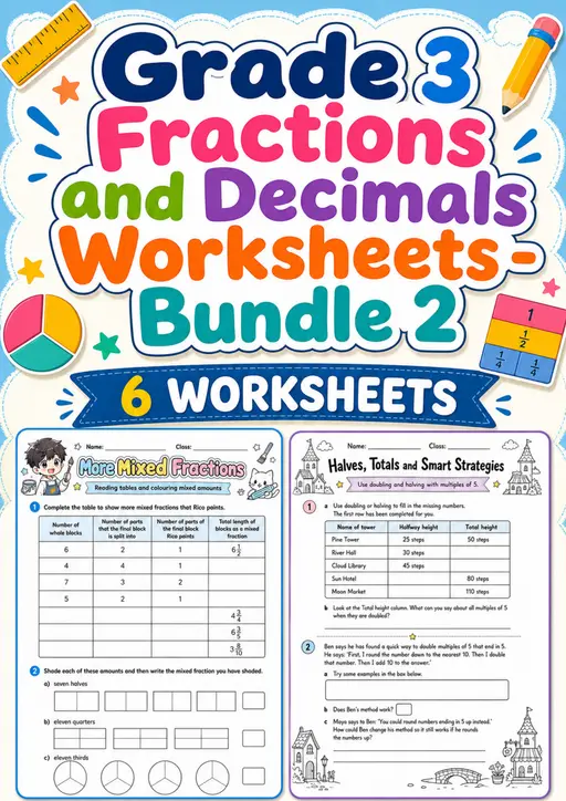 Grade 3 Fractions and Decimals Worksheets - Pack 2