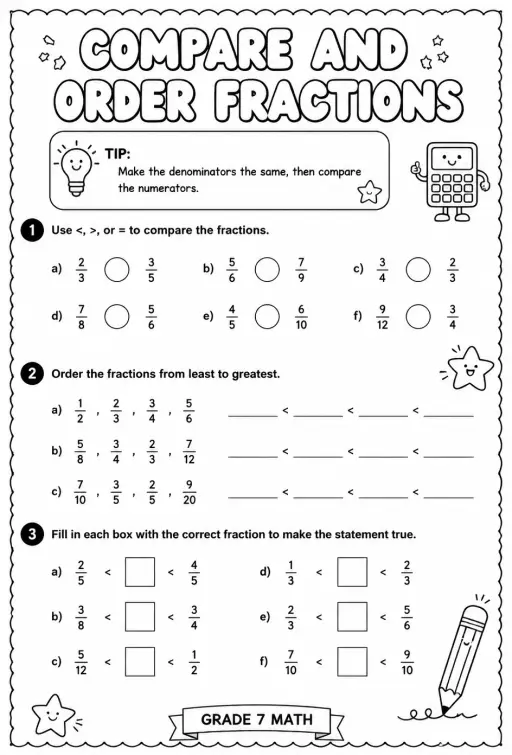 Compare and order fractions