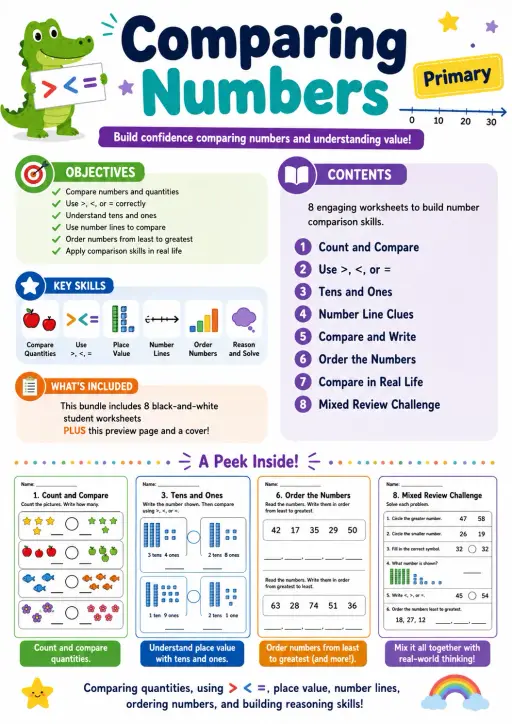 Comparing Numbers Worksheet Pack