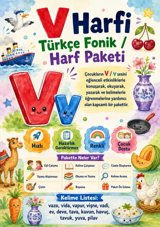 Turkish Letter V Phonics Worksheets Pack