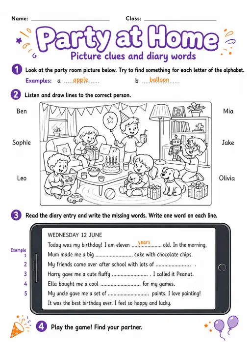 Cambridge Flyers - Party at Home | Free Worksheet