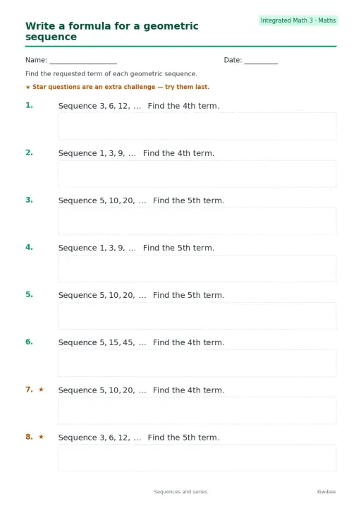 Write a formula for a geometric sequence