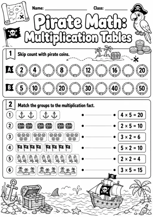Pirate Math: Skip Counting Worksheet Pack