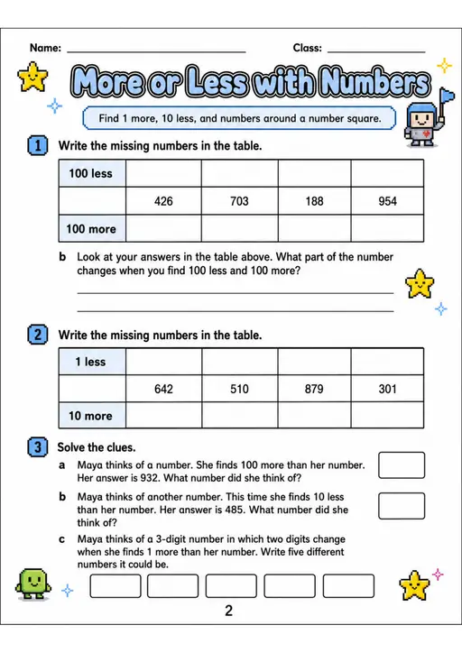 More or Less with Numbers - Grade 3 Math Worksheet - grade 3 Graphs, tables, and data interpretation