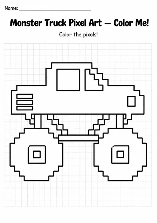 Monster Truck Pixel Art Coloring Page