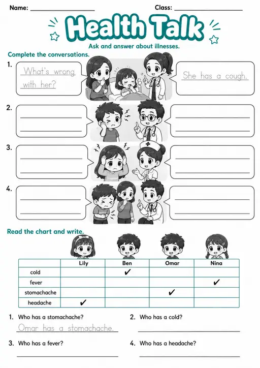 Health Talk | Grade 2 English Language Arts Worksheet