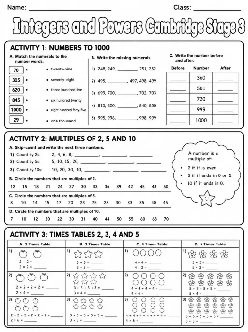 Integers and Powers Cambridge Stage 3
