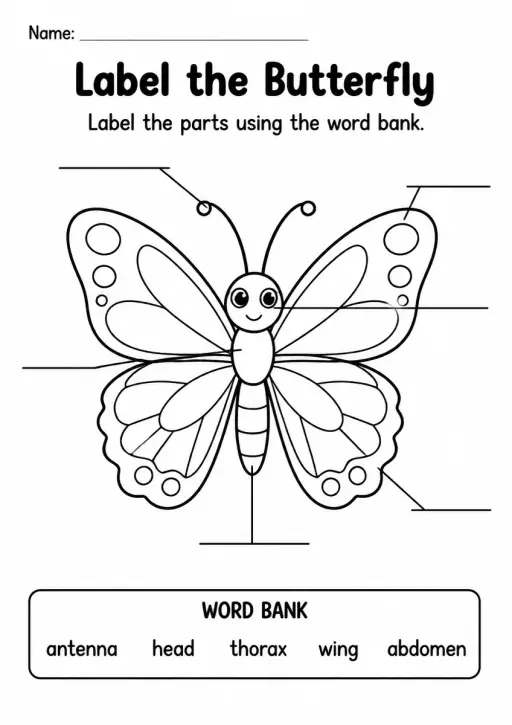 Label the Butterfly — Kindergarten