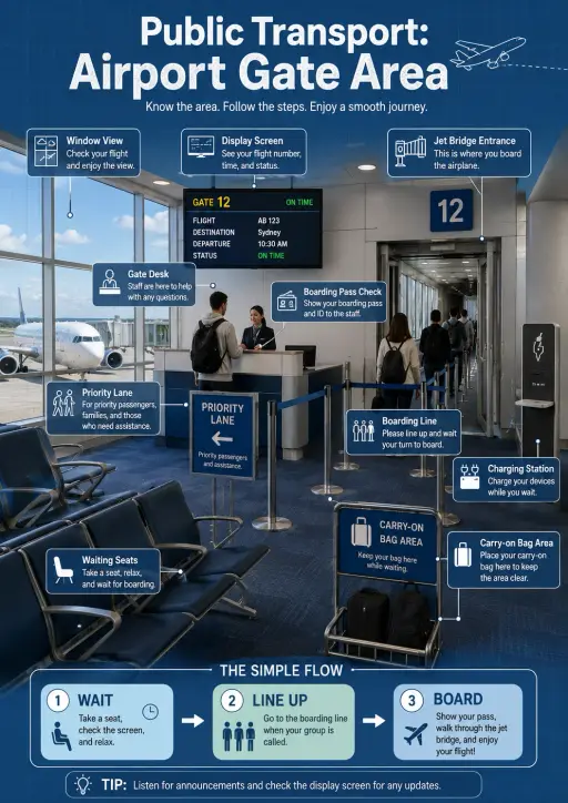 Public Transport: Airport Gate Area Infographic