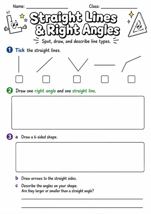 Straight Lines & Right Angles - Grade 3 Math Worksheet