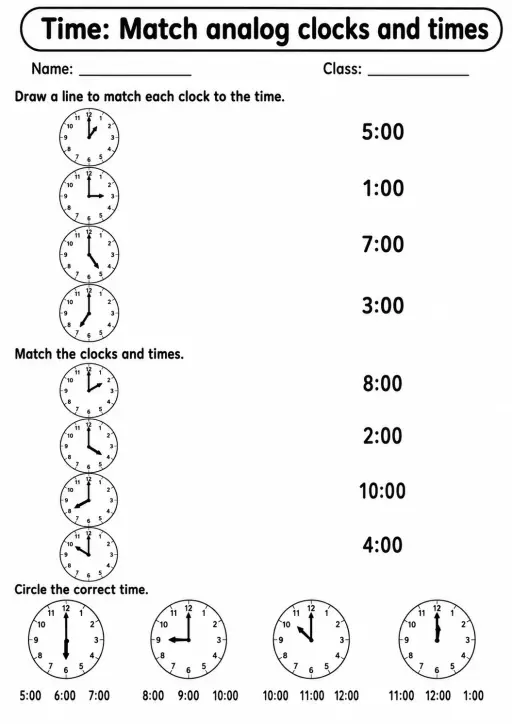 Kindergarten Time Math Worksheet Pack