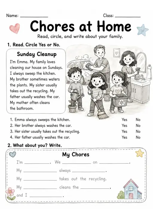 Chores At Home | Grade 2 Vocabulary Worksheet