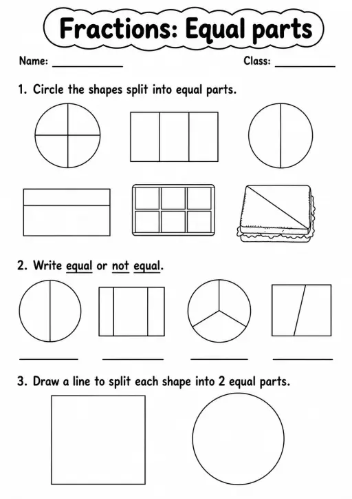 Grade 2 Fractions Math Worksheet Pack
