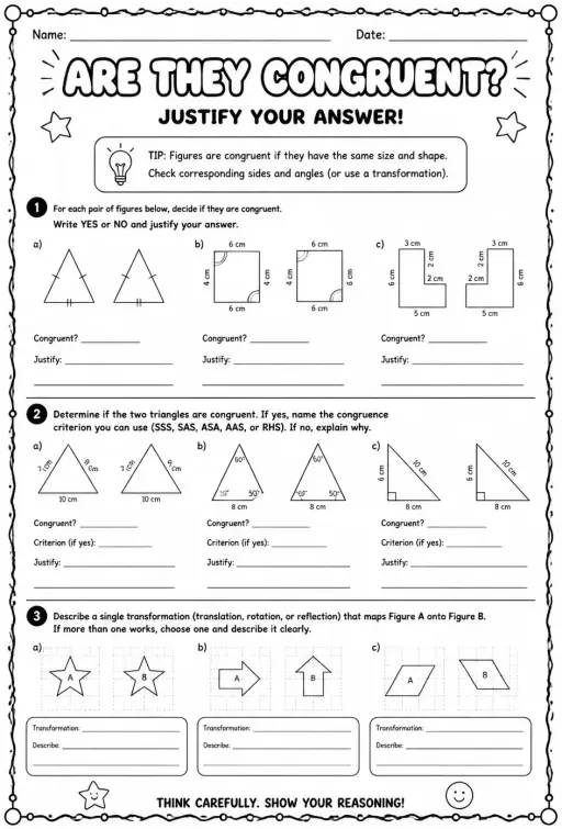 Determine if two figures are congruent: justify your answer