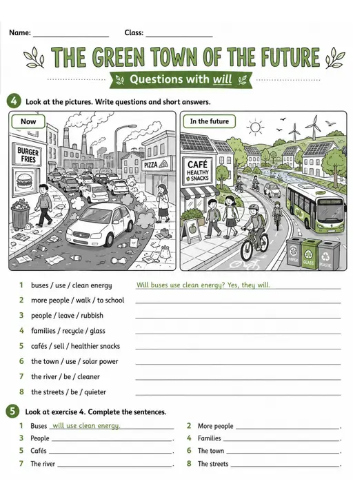 The Green Town Of The Future | Grade 5 Grammar Worksheet