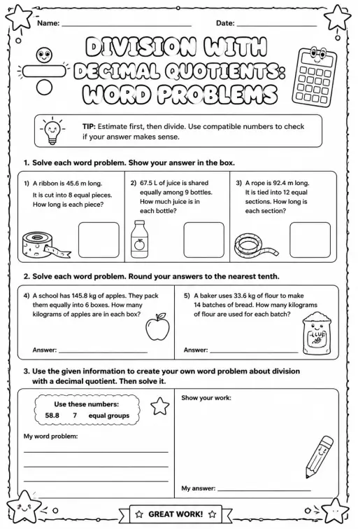 Division with decimal quotients: word problems