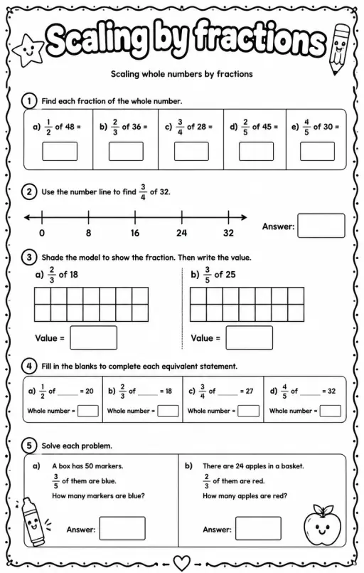 Scaling whole numbers by fractions