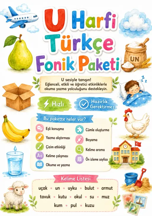 Turkish Letter U Phonics Worksheets Pack
