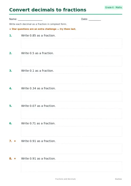 Convert decimals to fractions