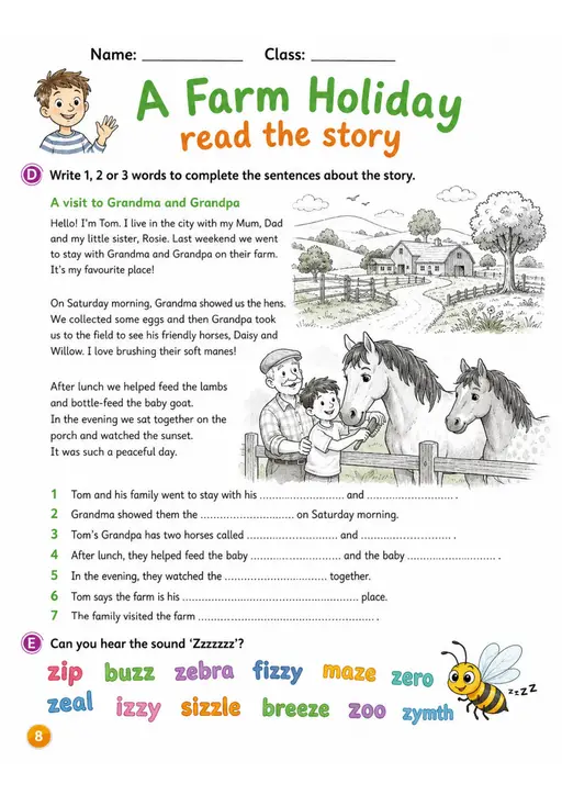Cambridge MOVERS - A Farm Holiday read the story | Free Worksheet