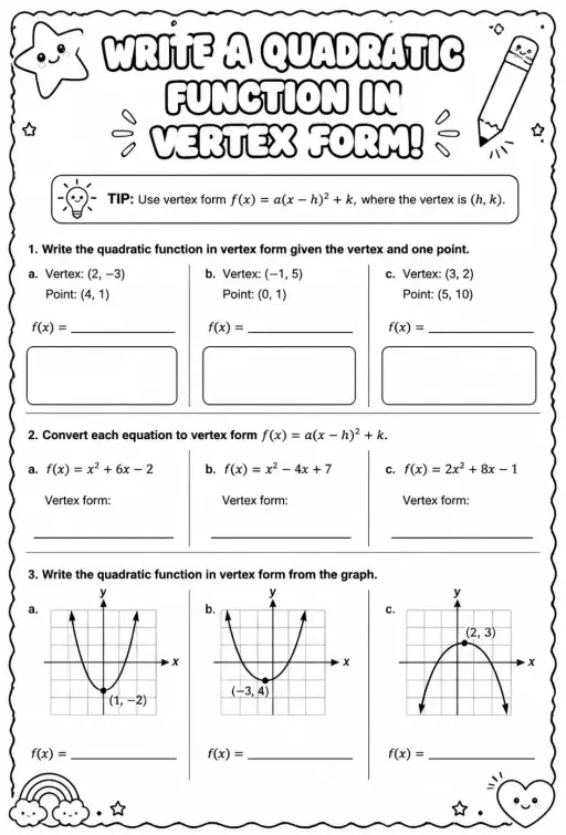 Write a quadratic function in vertex form
