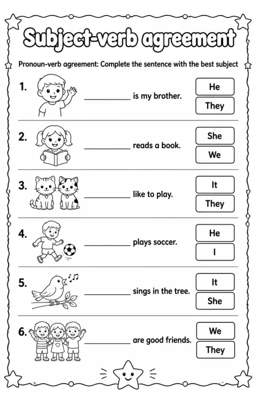 Pronoun-verb agreement: Complete the sentence with the best subject