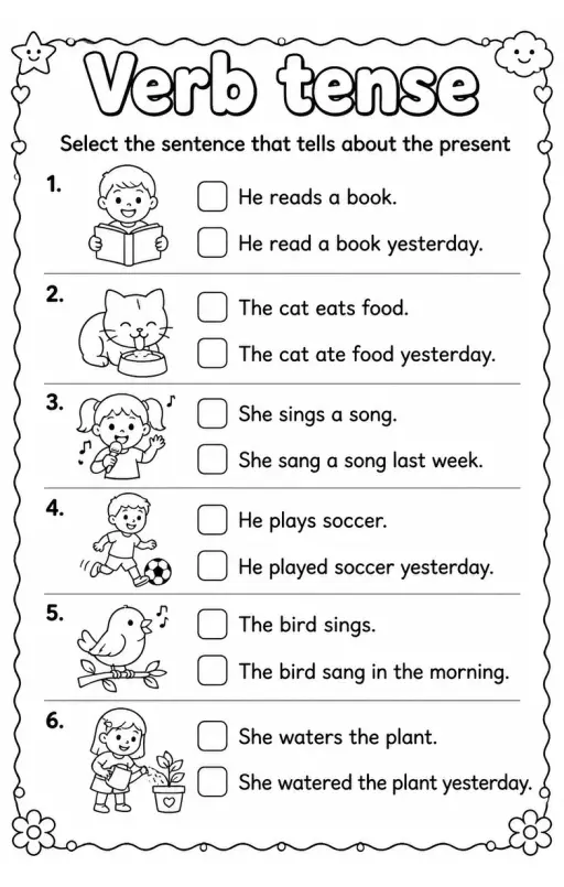 Select the sentence that tells about the present