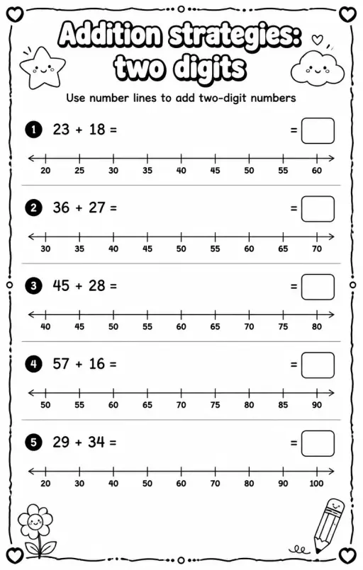 Use number lines to add two-digit numbers