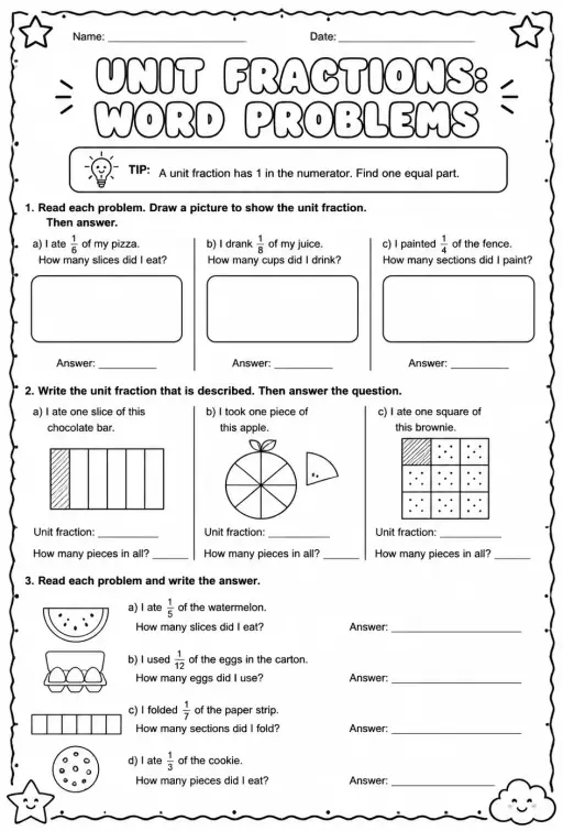 Unit fractions: word problems