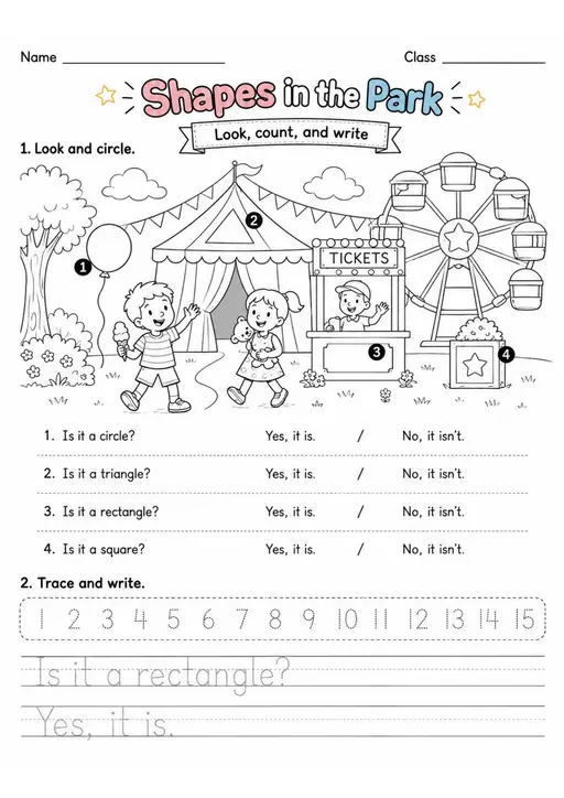 Shapes in the Park | Grade 1 Geometry Vocabulary Worksheet