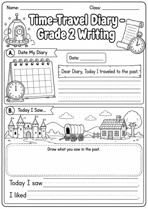 Time Travel Diary Writing Worksheet Pack