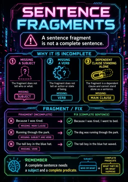 Sentence Fragments Sentence Structure Infographic