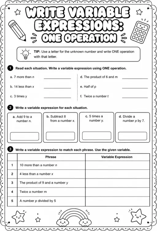 Write variable expressions: one operation