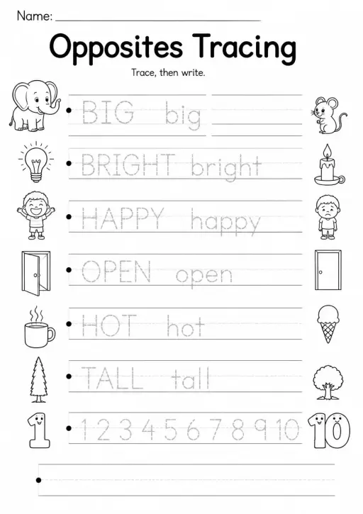 Opposites Tracing — Kindergarten