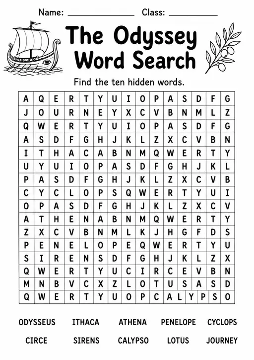 The Odyssey Activities and Puzzles | 9 Worksheets | Grades 4-7
