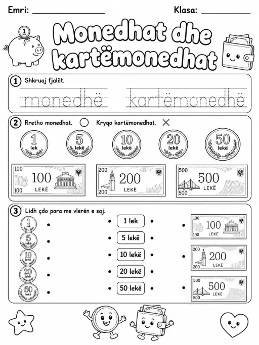 Monedhat dhe kartëmonedhat - Pako fletësh pune - Grupi 2