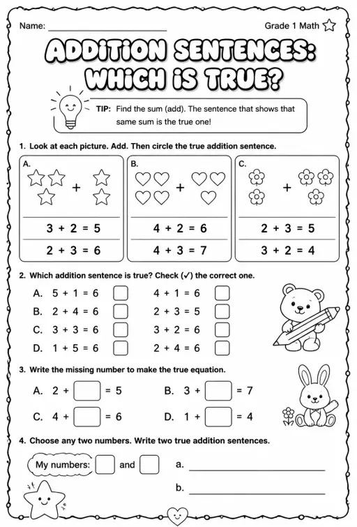 Addition sentences: which is true?