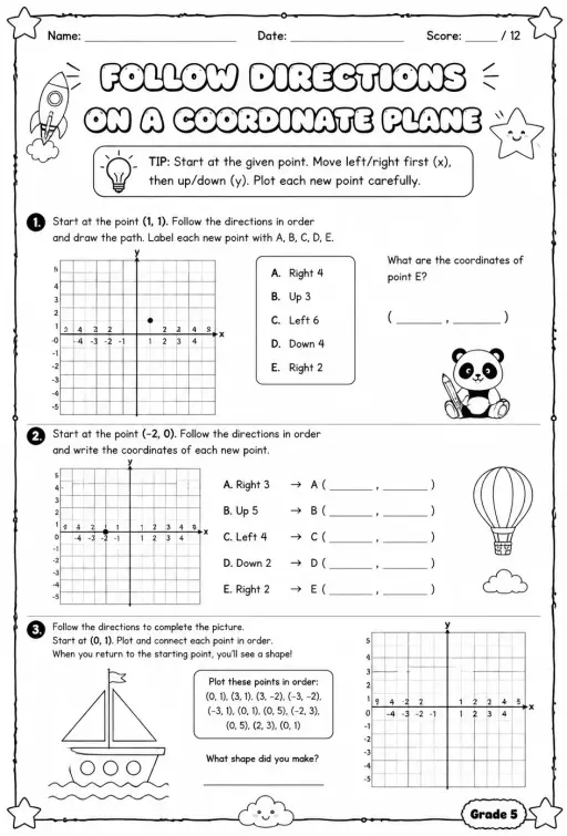 Follow directions on a coordinate plane
