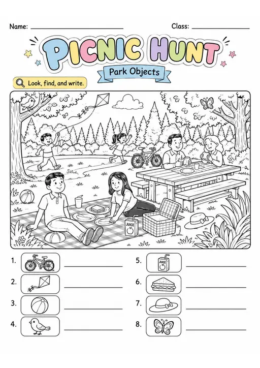 Picnic Hunt | Grade 1 Vocabulary Worksheet